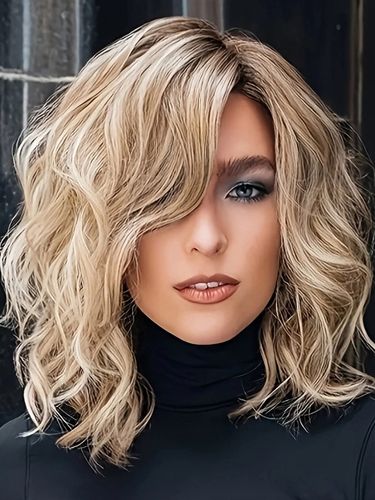 Perruque bob ondulée mi-longue dégradée bouclée et résistante à la chaleur avec raie au milieu. Cheveux synthétiques résistants à la chaleur - milanoo.com - Modalova