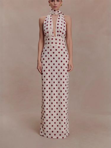 Robe de soirée longue sirène à pois décolleté plongeant dos nu et ceinture col licou - milanoo.com - Modalova