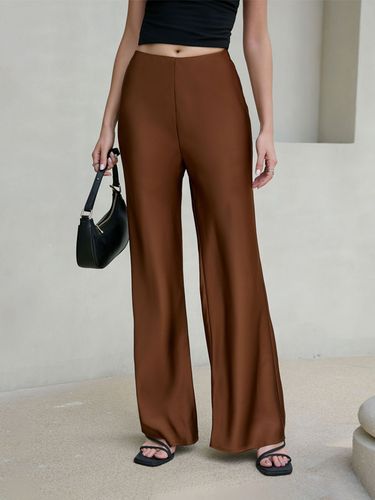 Pantalon marron en satin taille naturelle - milanoo.com - Modalova