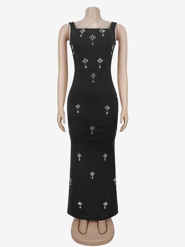 Robe de soirée maxi à col carré et strass débardeur fleuri dos nu élégante robe moulante - milanoo.com - Modalova