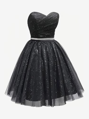 Robe de bal courte robe de soirée robe mini à sequins trapèze sans bretelles - milanoo.com - Modalova