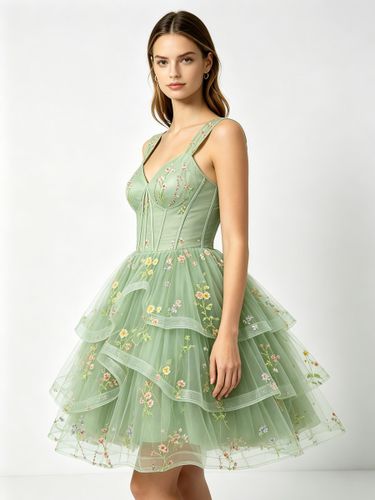 Robe de bal de promo trapèze à bretelles et fleurs au col - milanoo.com - Modalova