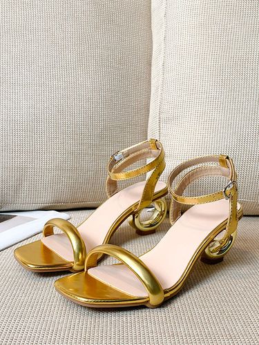 Sandales dorées à petit talon et bout ouvert chaussures de soirée - milanoo.com - Modalova