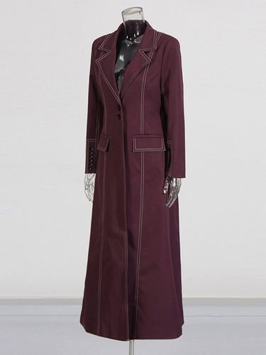 Blazer long à coutures contrastées revers cranté double boutonnage longueur maxi - milanoo.com - Modalova