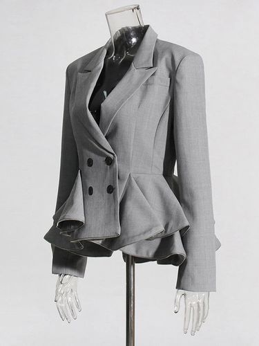 Veste de tailleur à basque croisée fermeture éclair amovible ourlet à volants et taille cintrée - milanoo.com - Modalova