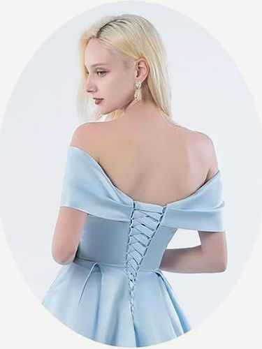 Robe de bal courte mini en satin à épaules dénudées avec poches dos corset et coupe trapèze - milanoo.com - Modalova
