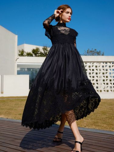 Robe de soirée de maternité robe longue en dentelle florale à col montant manches longues dos transparent coupe fluide trapèze robe de séance pho - milanoo.com - Modalova