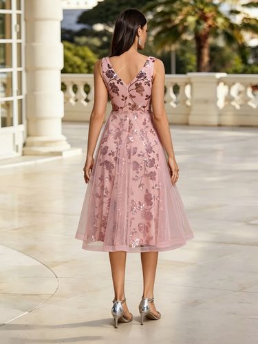 Robe de bal trapèze à col en V et sequins - milanoo.com - Modalova