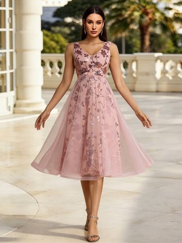 Robe de bal trapèze à col en V et sequins - milanoo.com - Modalova