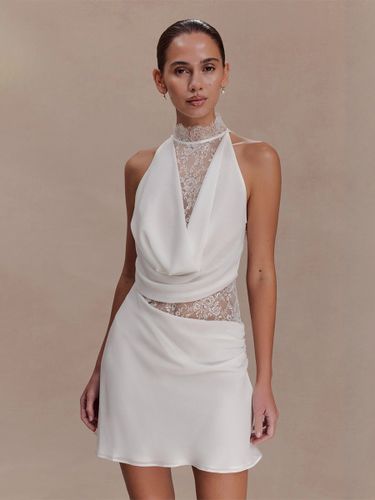 Robe de soirée blanche dos nu drapée en satin mini-robe en dentelle robe de cocktail pour mariage ou fête - milanoo.com - Modalova