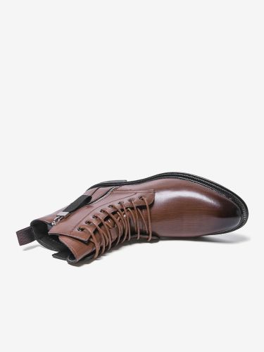 Bottines marron bout rond lacets style combat - milanoo.com - Modalova