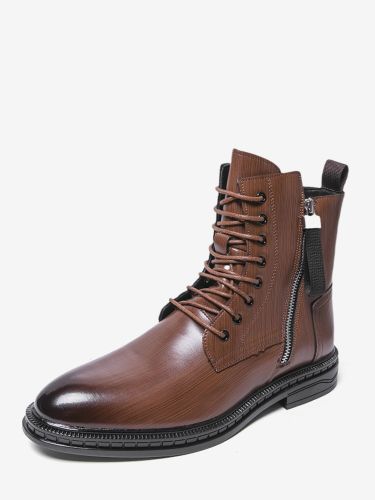 Bottines marron bout rond lacets style combat - milanoo.com - Modalova