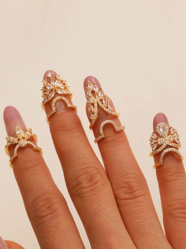 Bagues d'ongles papillon pavées de strass double couche ouvertes et ajustables - milanoo.com - Modalova