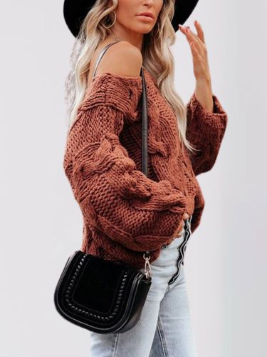 Pull ample à épaules dénudées en maille torsadée - milanoo.com - Modalova