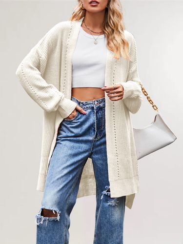 Cardigan long oversize en maille ajourée et fente latérale ouverte - milanoo.com - Modalova
