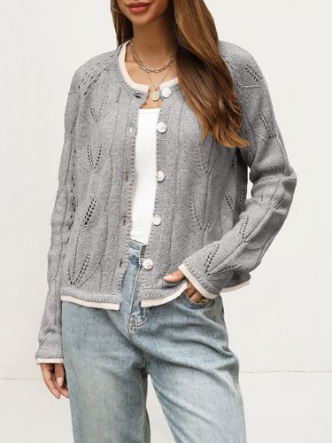 Cardigan sans col en maille torsadée ajourée orné de boutons nacrés - milanoo.com - Modalova