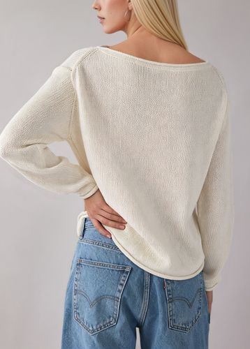 Pull oversize en maille à rayures unies et épaules dénudées - milanoo.com - Modalova