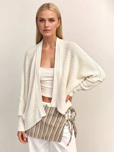 Pull oversize en maille ajourée col V manches chauve-souris ourlet asymétrique cardigan ouvert sur le devant - milanoo.com - Modalova
