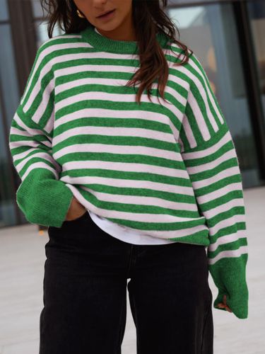 Pull-over à rayures color block col rond poignets contrastés maille oversize - milanoo.com - Modalova
