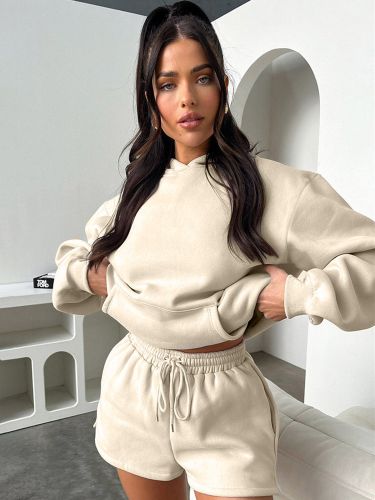 Ensemble de détente 2 pièces : sweat à capuche oversize short à poches et cordon de serrage - milanoo.com - Modalova