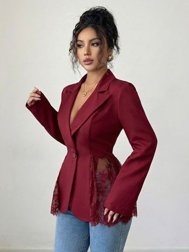 Veste blazer cintrée ourlet péplum en dentelle taille ajourée coupe ajustée manteau d'extérieur - milanoo.com - Modalova