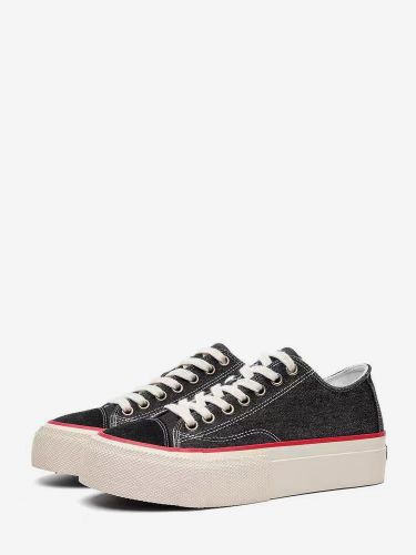 Baskets décontractées noiress bout rond lacets en toile - milanoo.com - Modalova