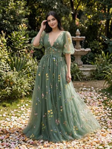 Robe de soirée robe de bal col en V robe de cérémonie longue en dentelle - milanoo.com - Modalova