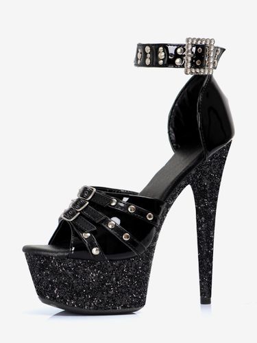 Sandales sexy à paillettes bout ouvert boucle et bride cheville - milanoo.com - Modalova