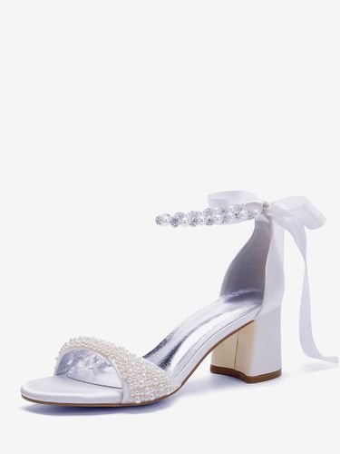 Chaussures de mariée à talon bloc bout ouvert perles strass bride cheville - milanoo.com - Modalova
