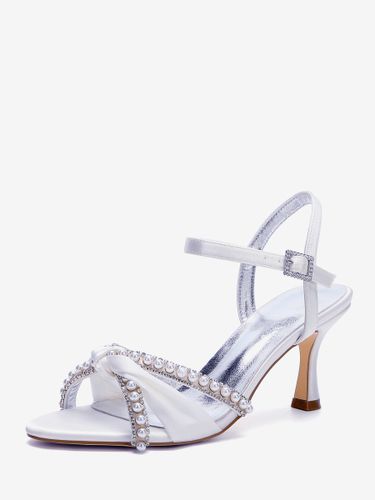 Chaussures de mariée à bout ouvert perles et talons chaton croisés - milanoo.com - Modalova