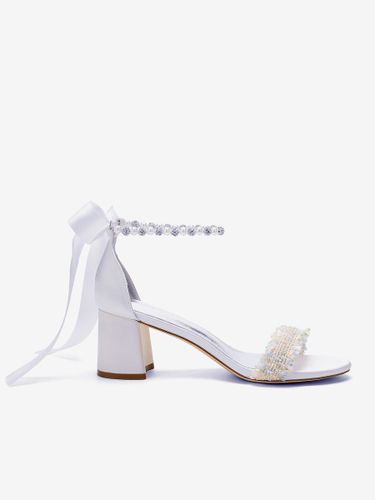 Chaussures de mariée blanches à talon compensé et strass bride cheville - milanoo.com - Modalova