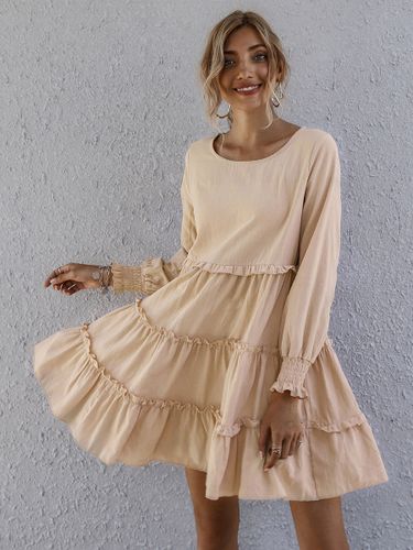 Robe courte décontractée à manches longues et volants col rond ourlet à volants style Daily Dresses - milanoo.com - Modalova