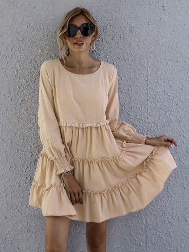 Robe courte décontractée à manches longues et volants col rond ourlet à volants style Daily Dresses - milanoo.com - Modalova