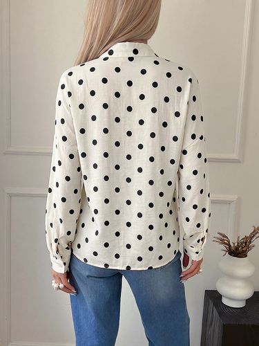 Chemisier à pois col montant manches longues boutonné coupe ample décontracté léger - milanoo.com - Modalova