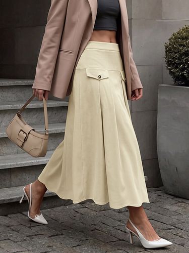 Jupe midi en velours côtelé taille haute poches décoratives plissée coupe trapèze longue jupe maxi décontractée - milanoo.com - Modalova