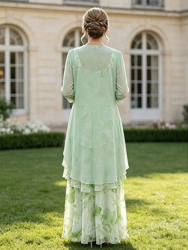 Robe de soirée deux pièces pour la mère de la mariée col bijou manches longues robe d'invitée pour un mariage - milanoo.com - Modalova