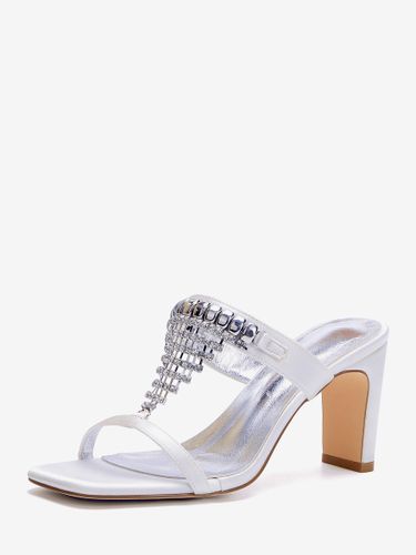 Chaussures de mariage à talons hauts en satin blanc bout ouvert ornées de strass mules de mariée - milanoo.com - Modalova