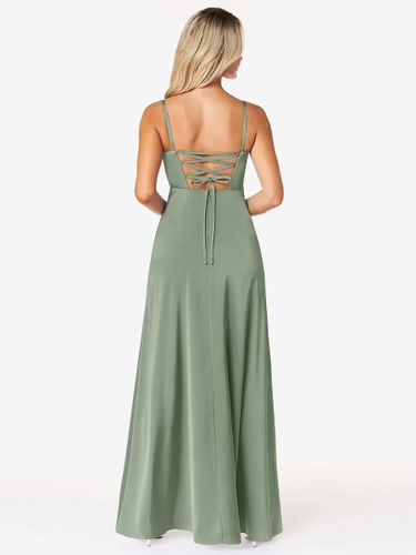 Robes de demoiselle d\'honneur gaine longueur au sol à lacets en tissu satiné robe de soirée de mariage - milanoo.com - Modalova