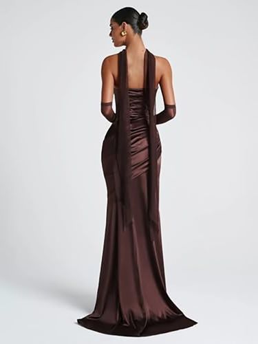 Robe de soirée robe de bal décolleté travaillé satin élastique effet soie avec traîne plissée robe de soirée formelle - milanoo.com - Modalova