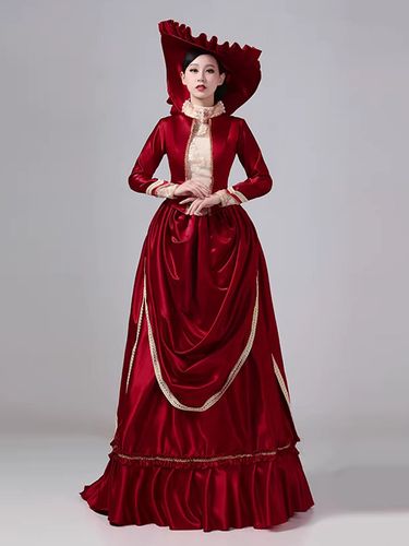 Robe maxi victorienne à tournure manches longues en polyester style rétro avec chapeau - milanoo.com - Modalova