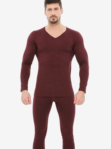 Ensemble de sous-vêtements unisexe doublé polaire coupe ajustée col en V haut et bas sans coutures - milanoo.com - Modalova