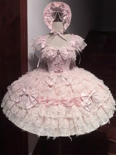 Robe Lolita Hime à nœuds doux dentelle et volants robe Lolita courte - milanoo.com - Modalova