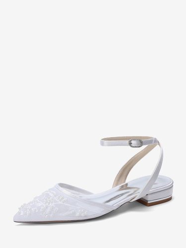 Chaussures de mariée plates blanches en satin à bout pointu et application - milanoo.com - Modalova