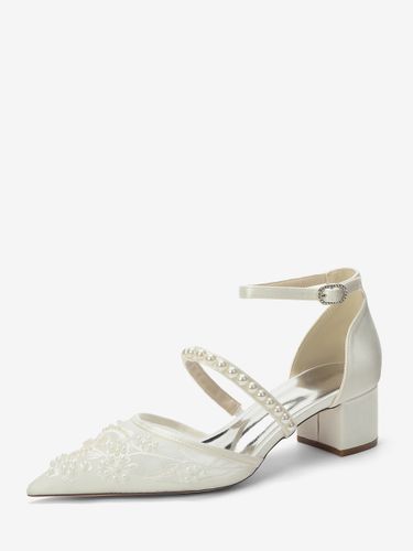 Chaussures de mariée en dentelle talon compensé bout pointu perles talon bas - milanoo.com - Modalova