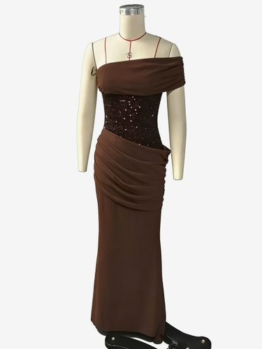 Robe de soirée maxi à sequins asymétrique et taille froncée collection 2026 - milanoo.com - Modalova