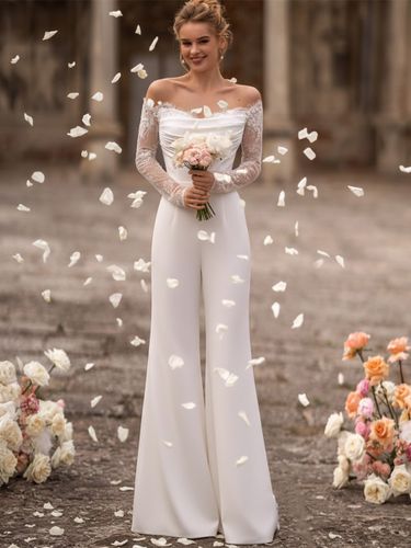 Combinaison de mariée Robe de mariée 2 Pièces Cou original Tissu de satin détail zip Robes de mariée - milanoo.com - Modalova