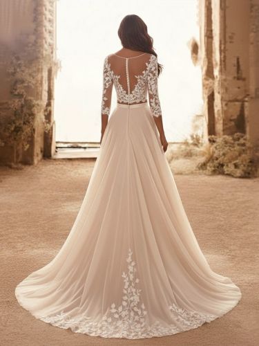 Robe de mariée 2 Pièces en tulle Crème Vanille manches 3/4 Robe de mariée dentelle Robes de mariée - milanoo.com - Modalova