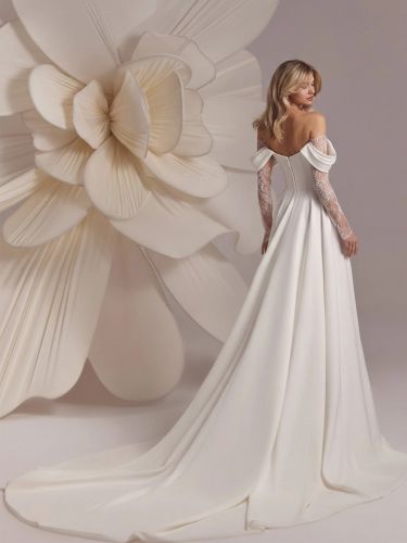Robe de mariée dentelle Cou original manches longues détail zip Robes de mariée - milanoo.com - Modalova