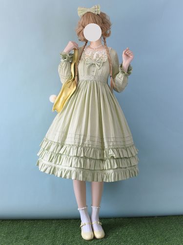Robe Lolita classique en polyester manches longues vert prairie - milanoo.com - Modalova