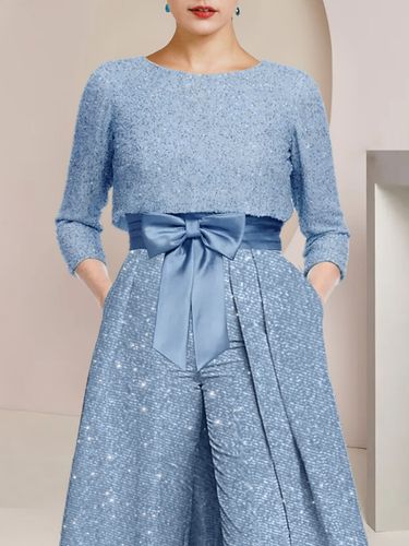 Combinaison-robe 3 pièces pour la mère de la mariée col rond manches 3/4 coupe trapèze nœuds robe d'invitée de mariage - milanoo.com - Modalova